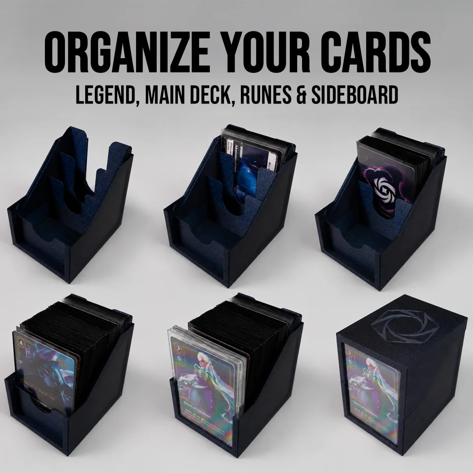 Organized compartments inside a Riftbound deckbox